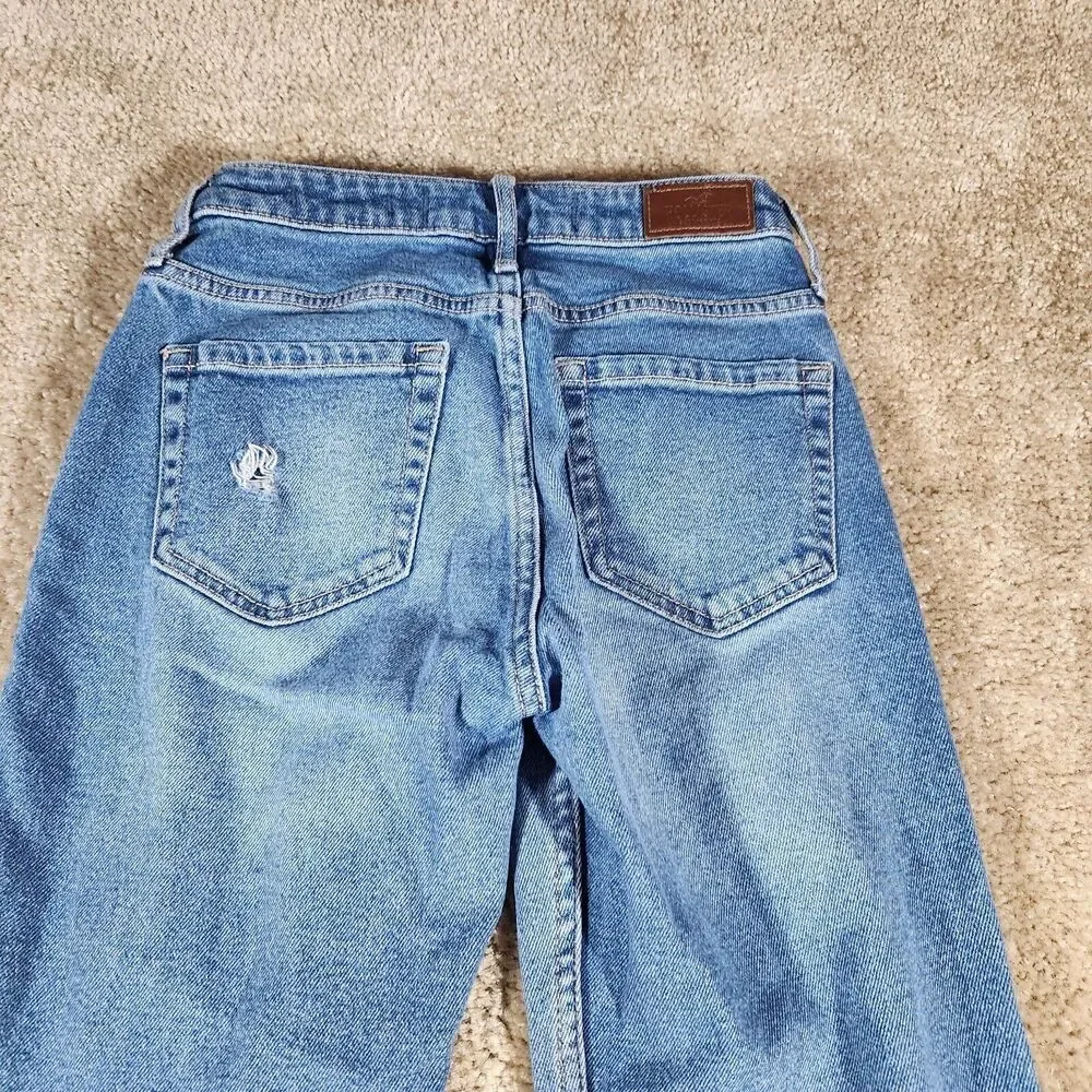 Hollister Jeans Womens W24 L27 Blue Denim High Rise Mom Jean Distressed #73